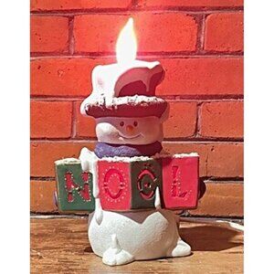 Vintage Hand Painted Ceramic Snowman Holding NOEL Sign – Lighted, 10" Tall